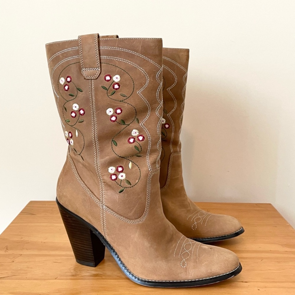 Vintage St. Johns Bay Western Cowboy Winter Boots Embroider Leather Y2K Sz 9M